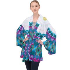 Peacock Long Sleeve Velvet Kimono 