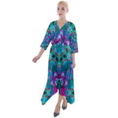 Peacock2 Quarter Sleeve Wrap Front Maxi Dress by LW323