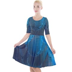 Feathery Blue Quarter Sleeve A-line Dress by LW323