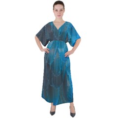 Feathery Blue V-neck Boho Style Maxi Dress by LW323