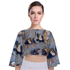 Famous Heroes Of The Kabuki Stage Played By Frogs  Tie Back Butterfly Sleeve Chiffon Top by Sobalvarro