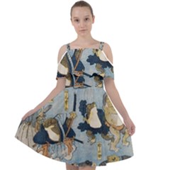 Famous Heroes Of The Kabuki Stage Played By Frogs  Cut Out Shoulders Chiffon Dress by Sobalvarro