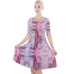 Pink On Grey I Repeats Quarter Sleeve A-line Dress by kaleidomarblingart