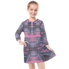 Grey Pink Module  Kids  Quarter Sleeve Shirt Dress by kaleidomarblingart