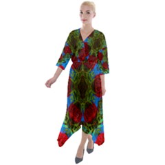 Rosette Quarter Sleeve Wrap Front Maxi Dress by LW323