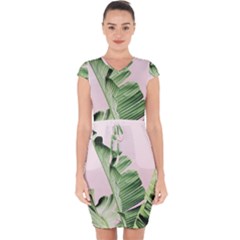 Palm Leaves On Pink Capsleeve Drawstring Dress  by goljakoff