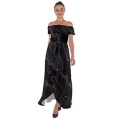 Black Topography Off Shoulder Open Front Chiffon Dress by goljakoff