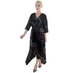 Black Topography Quarter Sleeve Wrap Front Maxi Dress by goljakoff