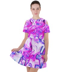 Hot Pink Fuchsia Flower Fantasy  Short Sleeve Shoulder Cut Out Dress  by CrypticFragmentsDesign