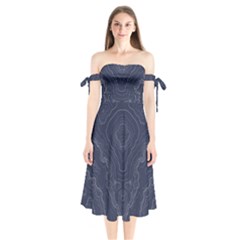 Blue Topography Shoulder Tie Bardot Midi Dress by goljakoff