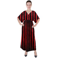 Red Lines V-neck Boho Style Maxi Dress by goljakoff