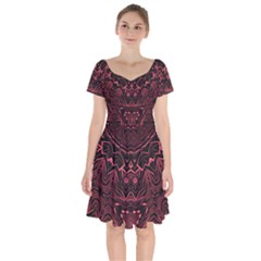 Burgundy Short Sleeve Bardot Dress by LW323