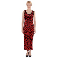 Red And Black Leopard Spots, Animal Fur Fitted Maxi Dress by Casemiro