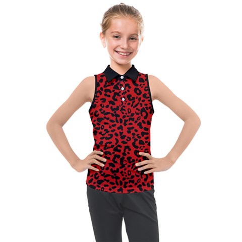 Red And Black Leopard Spots, Animal Fur Kids  Sleeveless Polo Tee by Casemiro