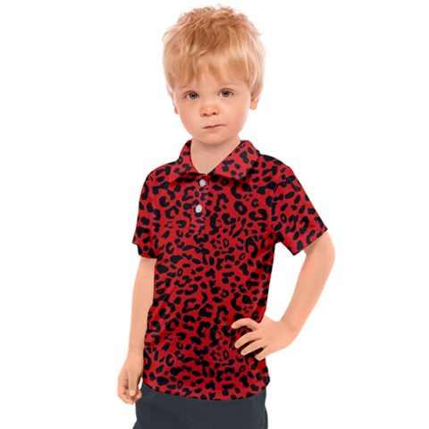 Red And Black Leopard Spots, Animal Fur Kids  Polo Tee by Casemiro