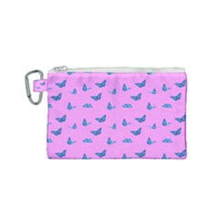 Blue Butterflies At Pastel Pink Color Background Canvas Cosmetic Bag (small) by Casemiro