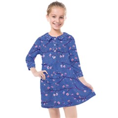 Branches With Peach Flowers Kids  Quarter Sleeve Shirt Dress by SychEva