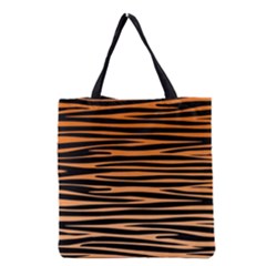 Tiger Stripes, Black And Orange, Asymmetric Lines, Wildlife Pattern Grocery Tote Bag by Casemiro