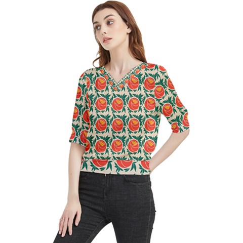 Rose Ornament Quarter Sleeve Blouse by SychEva
