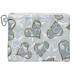   Gold Hearts On A Blue Background Canvas Cosmetic Bag (xxl) by Galinka