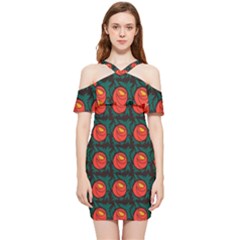 Rose Ornament Shoulder Frill Bodycon Summer Dress by SychEva