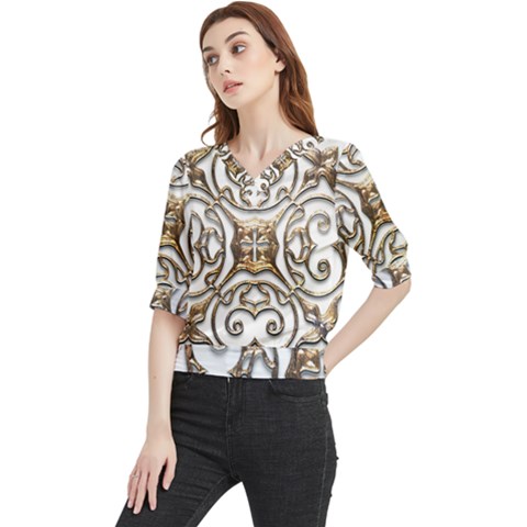 Gold Design Quarter Sleeve Blouse by LW323