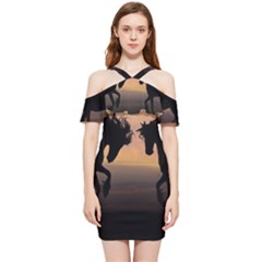 Evening Horses Shoulder Frill Bodycon Summer Dress by LW323
