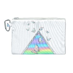 Minimal Holographic Butterflies Canvas Cosmetic Bag (large) by gloriasanchez