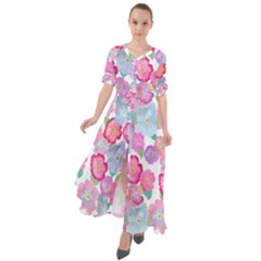 Bright, Joyful Flowers Waist Tie Boho Maxi Dress by SychEva