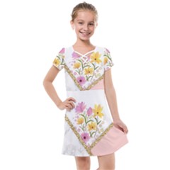 Minimal Peach Gold Floral Marble A Kids  Cross Web Dress by gloriasanchez