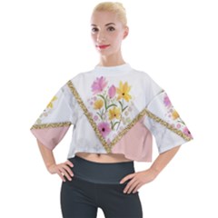Minimal Peach Gold Floral Marble A Mock Neck Tee by gloriasanchez