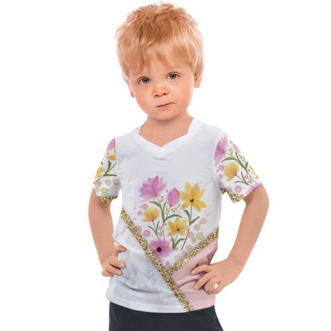 Minimal Peach Gold Floral Marble A Kids  Sports Tee by gloriasanchez