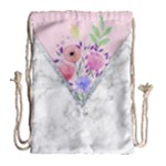Minimal Pink Floral Marble A Drawstring Bag (Large)