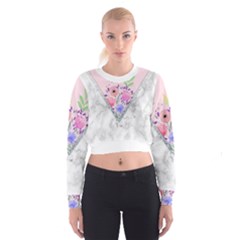 Minimal Pink Floral Marble A Cropped Sweatshirt by gloriasanchez