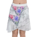 Minimal Pink Floral Marble A Chiffon Wrap Front Skirt