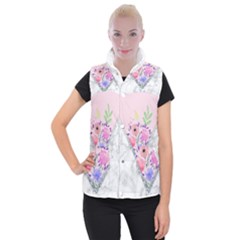 Minimal Pink Floral Marble A Women s Button Up Vest by gloriasanchez