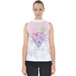 Minimal Pink Floral Marble A Mock Neck Shell Top