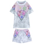 Minimal Pink Floral Marble A Kids  Swim Tee and Shorts Set