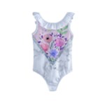 Minimal Pink Floral Marble A Kids  Frill Swimsuit