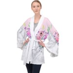 Minimal Pink Floral Marble A Long Sleeve Velvet Kimono 