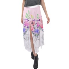 Minimal Pink Floral Marble A Velour Split Maxi Skirt by gloriasanchez