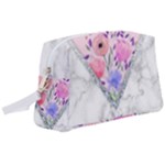 Minimal Pink Floral Marble A Wristlet Pouch Bag (Large)