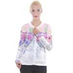 Minimal Pink Floral Marble A Casual Zip Up Jacket