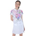 Minimal Pink Floral Marble A Women s Polo Tee