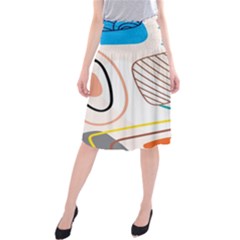 Pastel Abstract Pattern With Beige, Coffee Color Strap Midi Beach Skirt by Casemiro