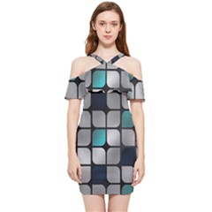 Pattern Abstrat Geometric Blue Grey Shoulder Frill Bodycon Summer Dress by alllovelyideas