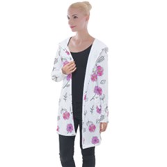 Flowers In One Line Longline Hooded Cardigan by SychEva