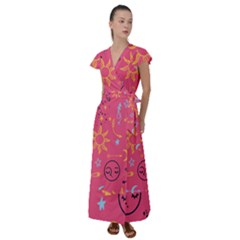 Pattern Mystic Color Flutter Sleeve Maxi Dress by alllovelyideas