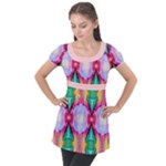 Colorful Abstract Painting E Puff Sleeve Tunic Top
