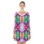 Colorful Abstract Painting E Long Sleeve Velvet V-neck Dress